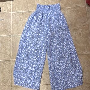 Floral Blue High-Waisted Women's Pants